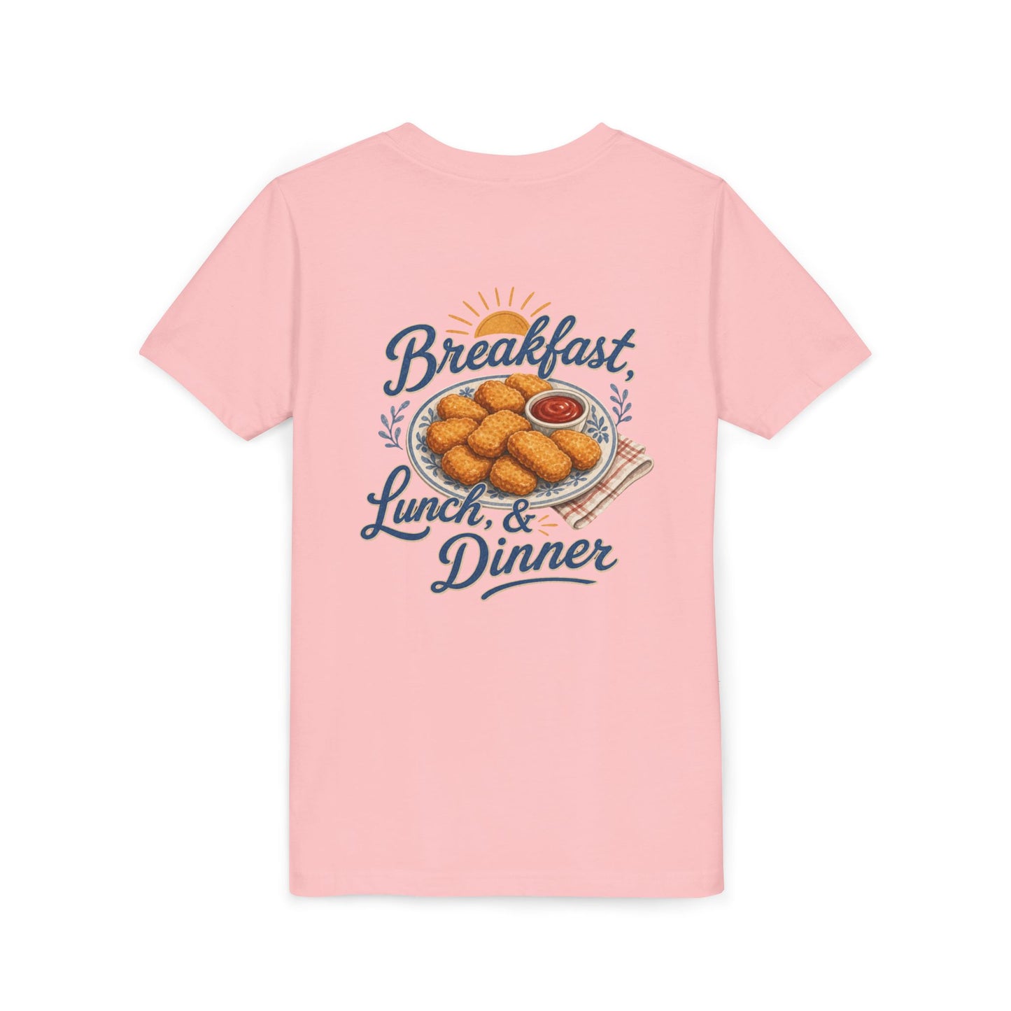 "Breakfast, Lunch & Dinner" Chicken Nugget Graphic Youth Tee — BACK PRINT