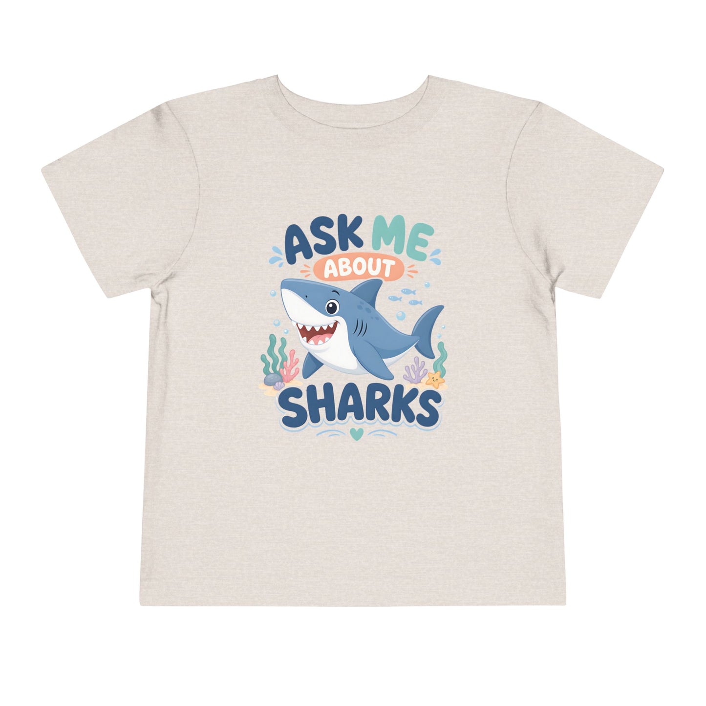 Ask Me About Sharks Toddler Tee - Heather Dust, 2T image
