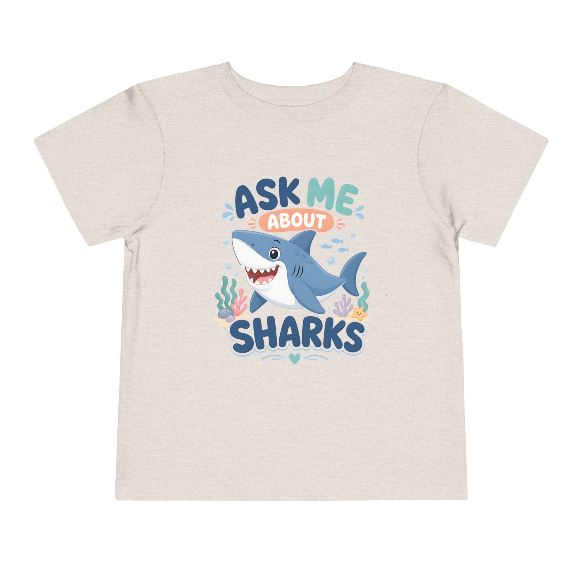 Ask Me About Sharks Toddler Tee - Heather Dust, 2T image