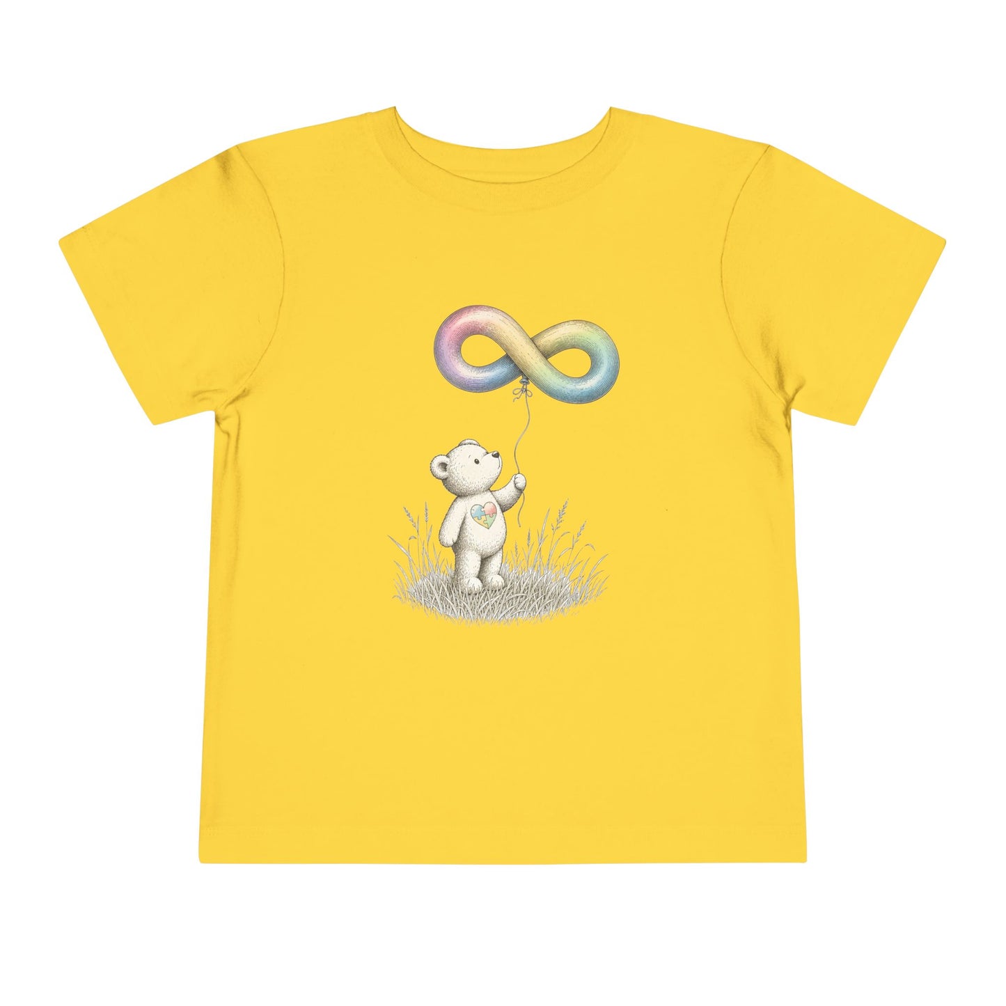 Toddler Tee — Bear Holding Rainbow Infinity Balloon Cute Kids Shirt - Yellow, 3T image