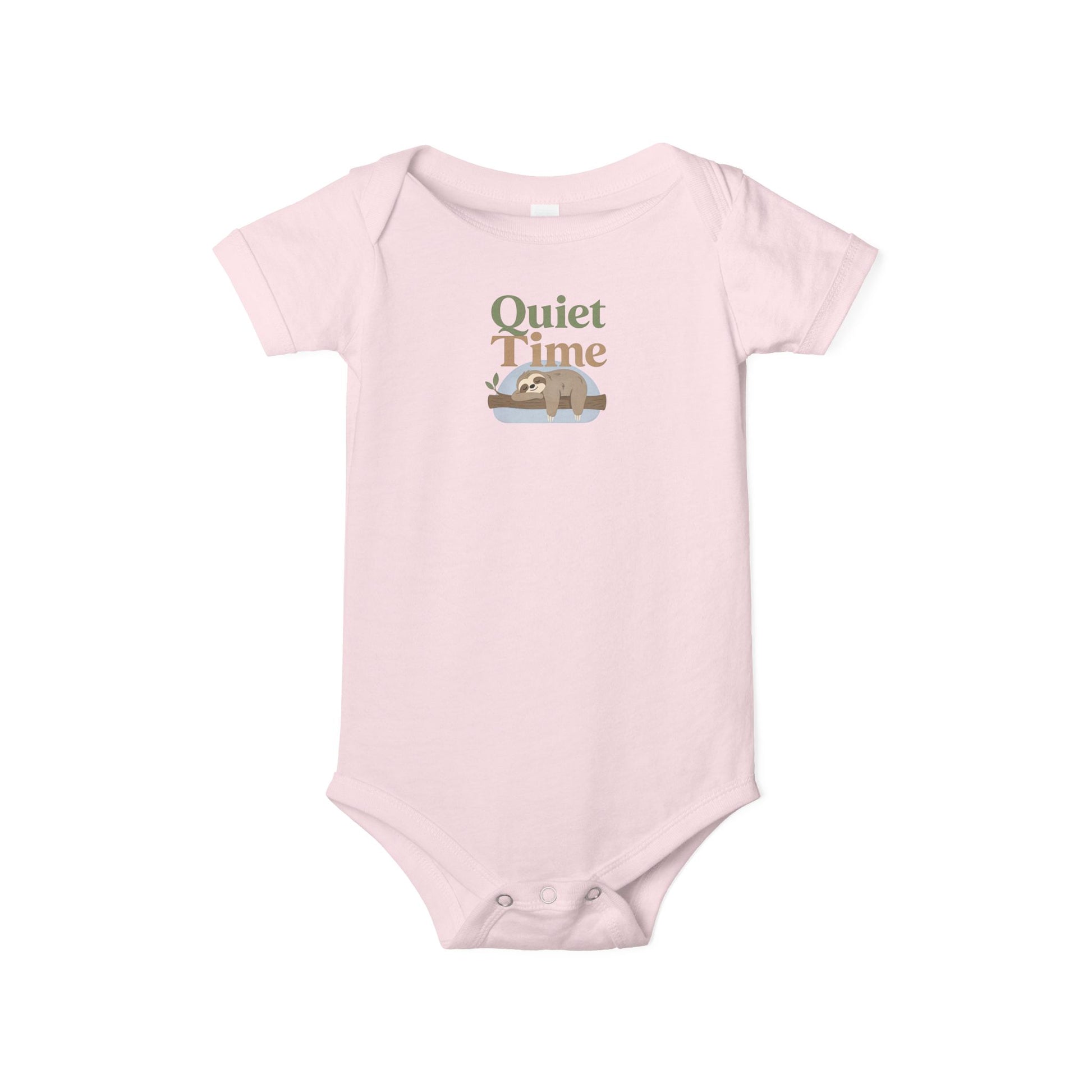 Quiet Time Infant Onesie – Cute Sleeping Sloth Baby Bodysuit - Pink, 12-18M image