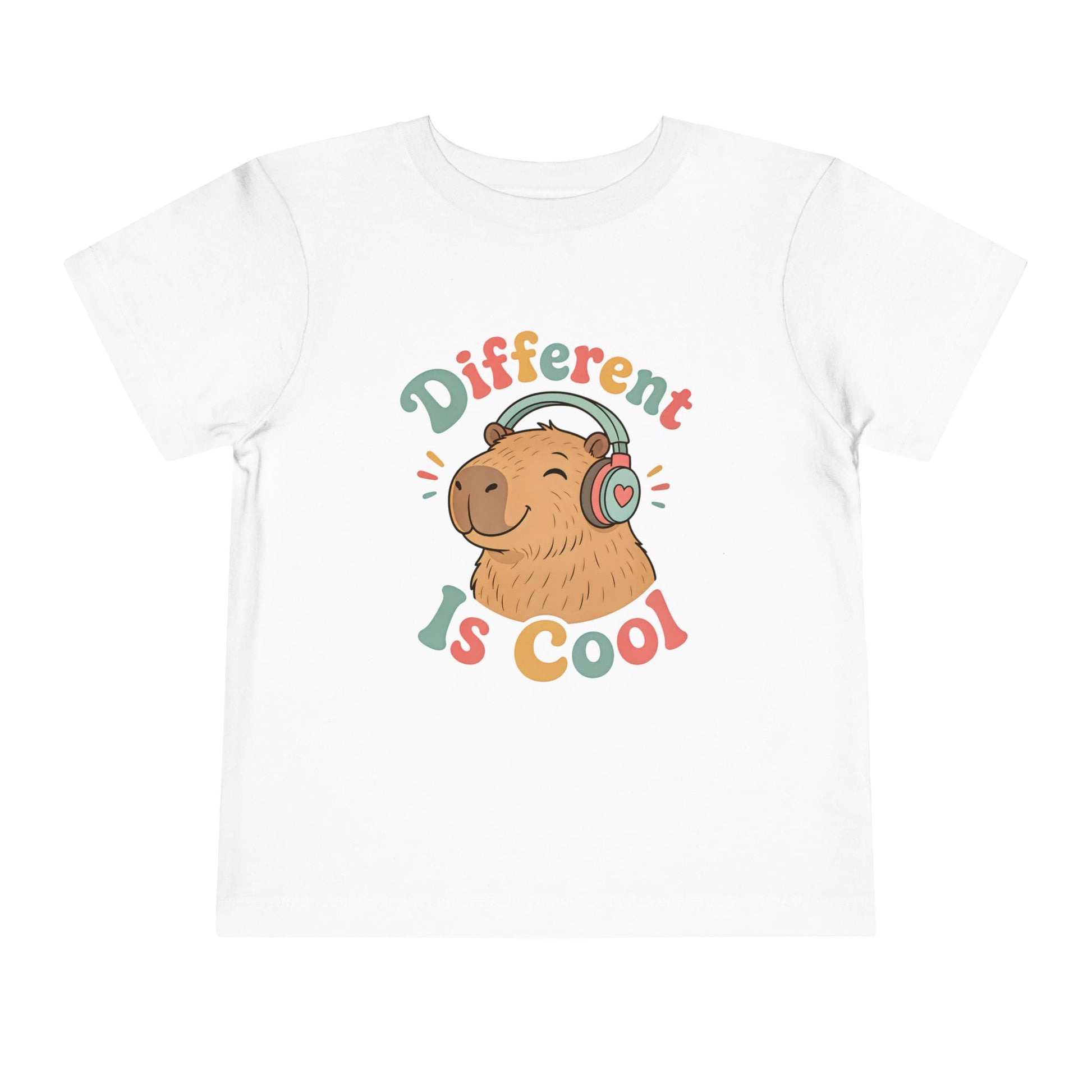 Toddler Tee — 'Different Is Cool' Capybara Graphic Kids Shirt - White, 2T image