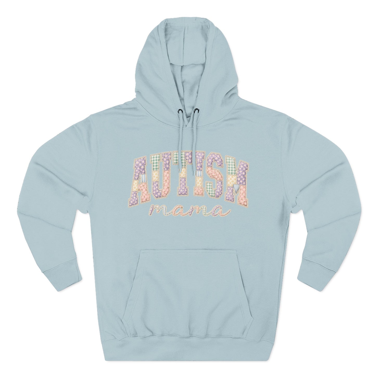 Autism Mama Hoodie — Pastel Patchwork-Pattern Support Sweatshirt - L, Blue Mist image
