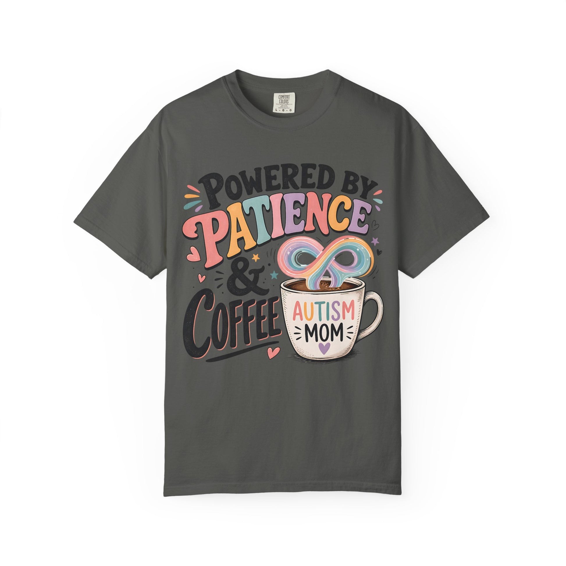 Autism Mom T-Shirt — "Powered by Patience &amp; Coffee" Graphic Tee image