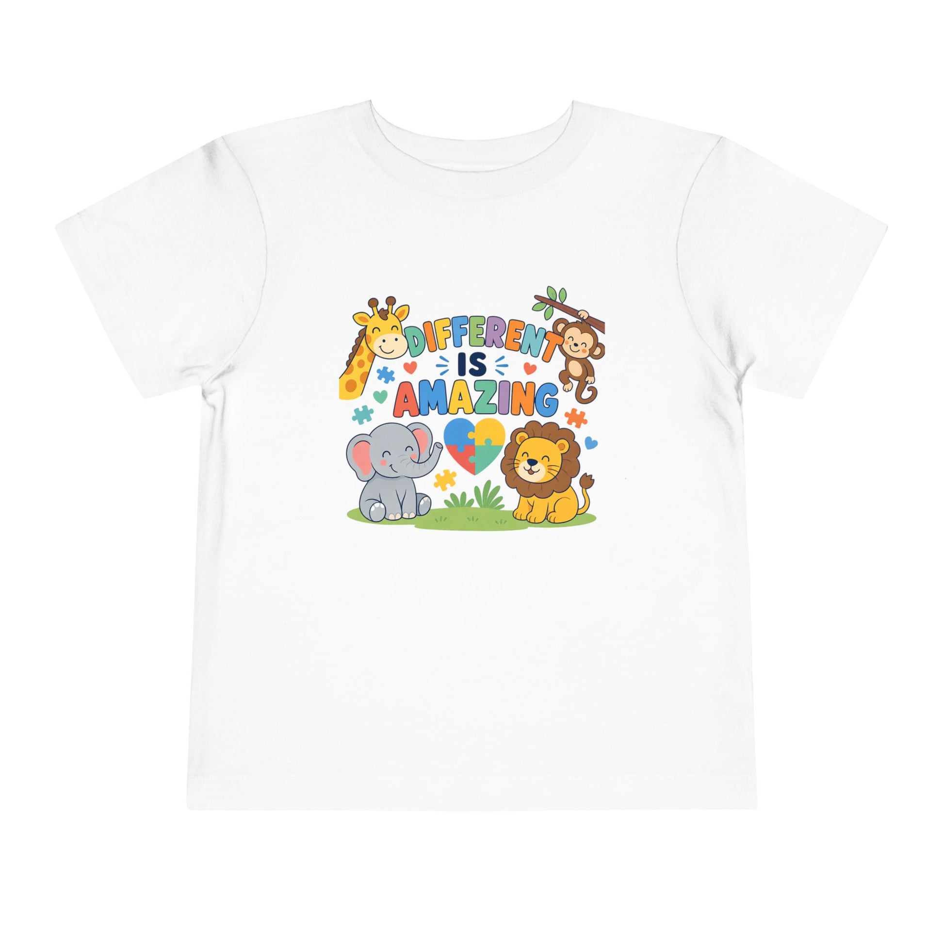 Toddler Tee — "Different Is Amazing" Jungle Animals Graphic - White, 2T image