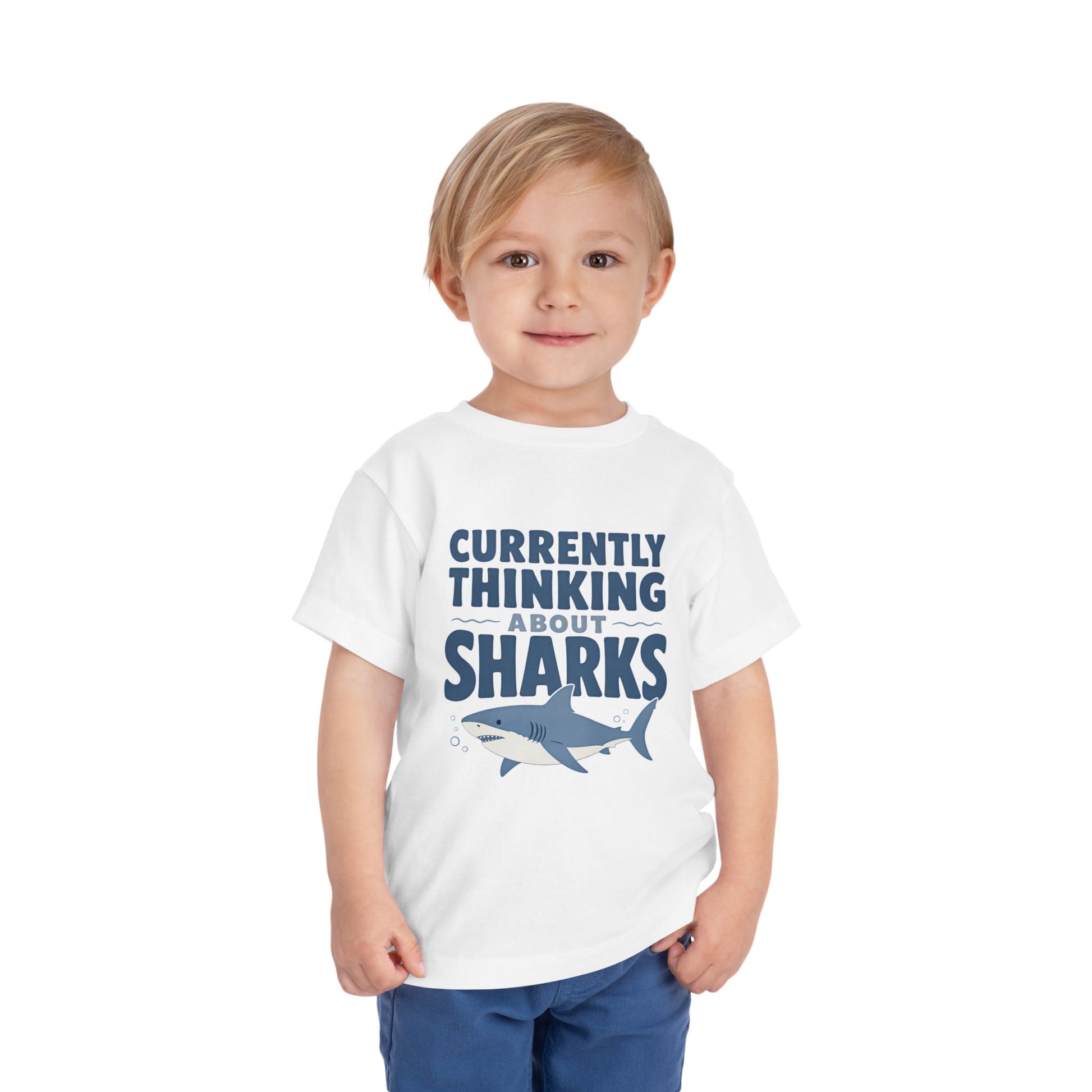 Toddler Tee - "Currently Thinking About Sharks" Cute Shark Graphic Shirt for Kids image 2