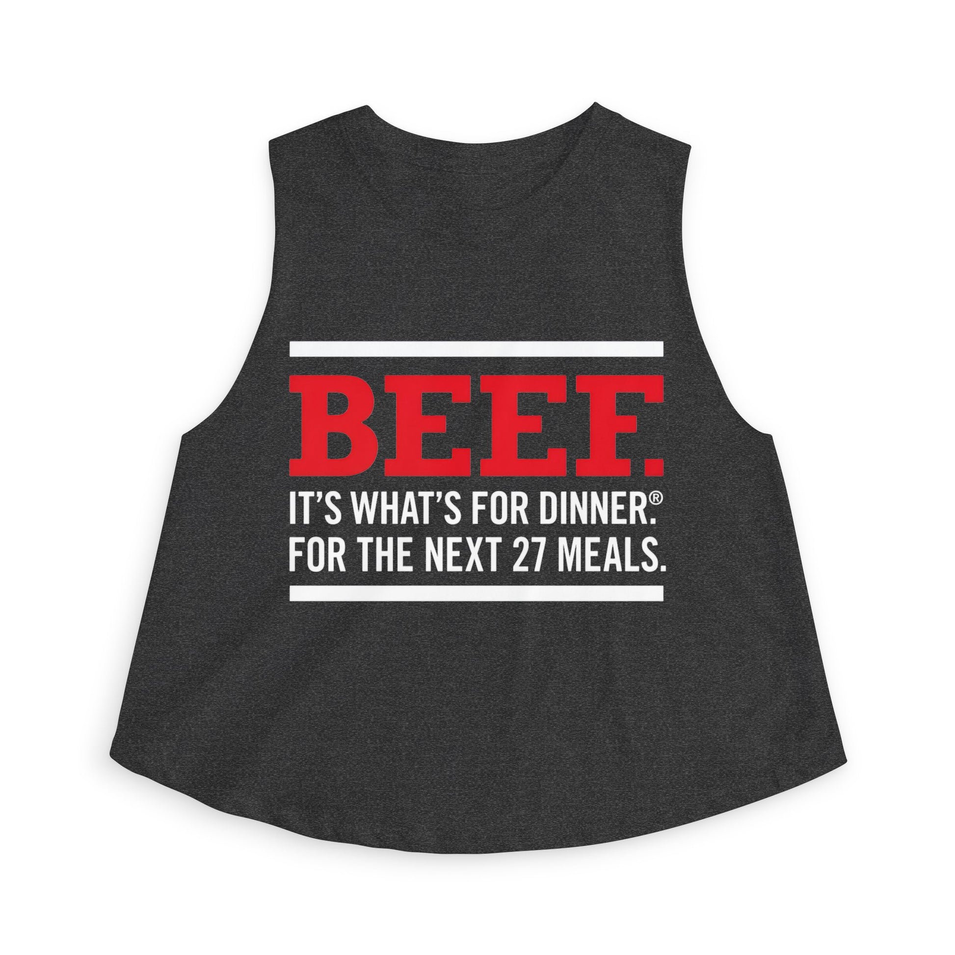 Crop Top — "BEEF: It's What's For Dinner. For The Next 27 Meals." — Funny Autism Routine Tank image