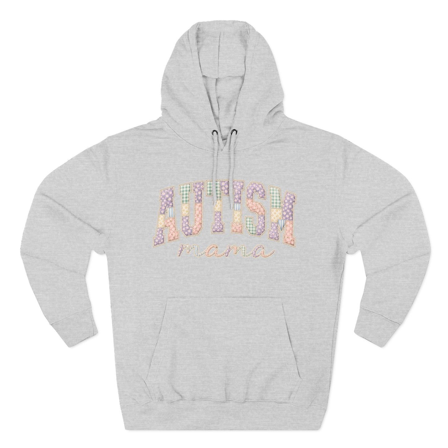 Autism Mama Hoodie — Pastel Patchwork-Pattern Support Sweatshirt - XL, Heather Grey image