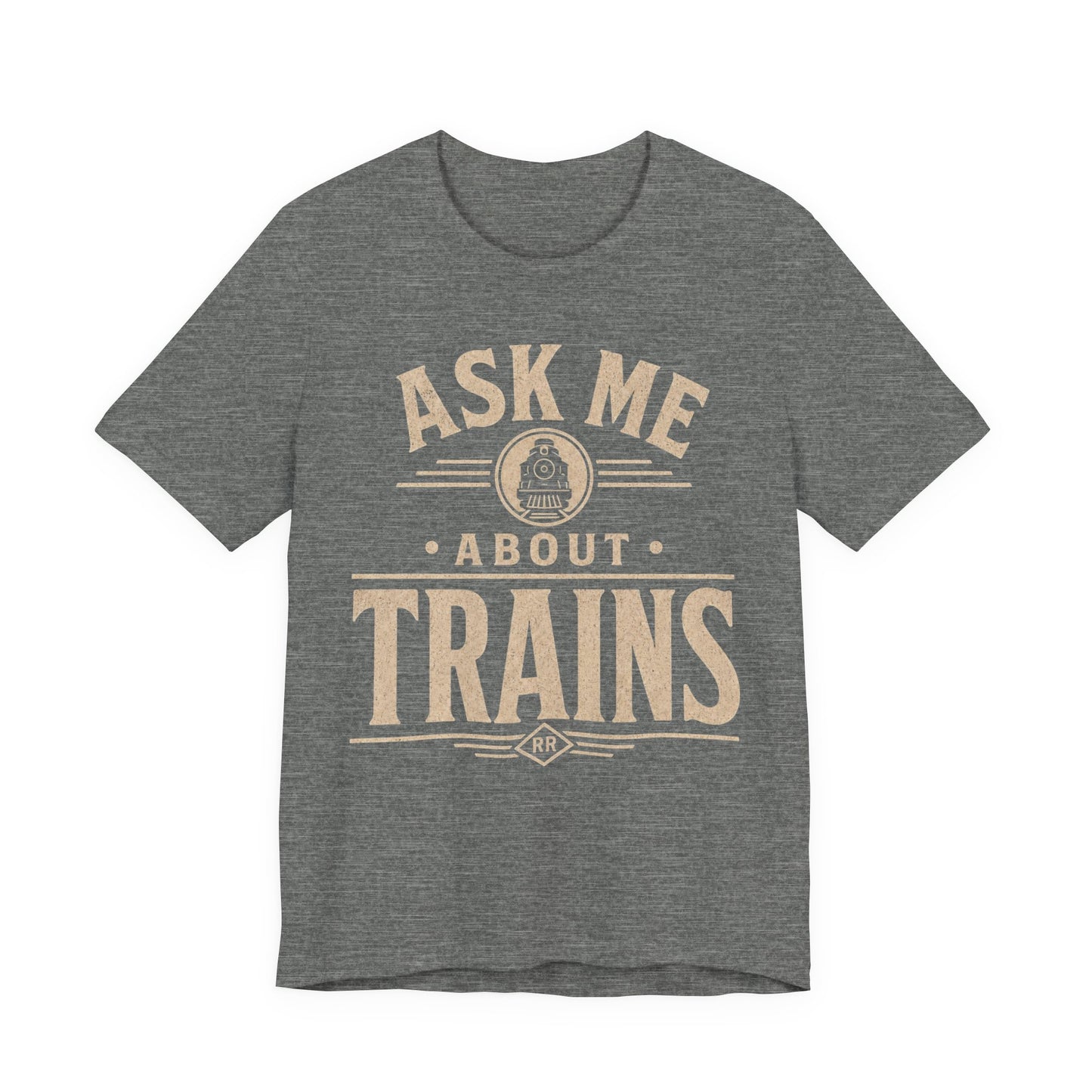 Ask Me About Trains Shirt — Vintage Railroad Tee for Train Enthusiasts image