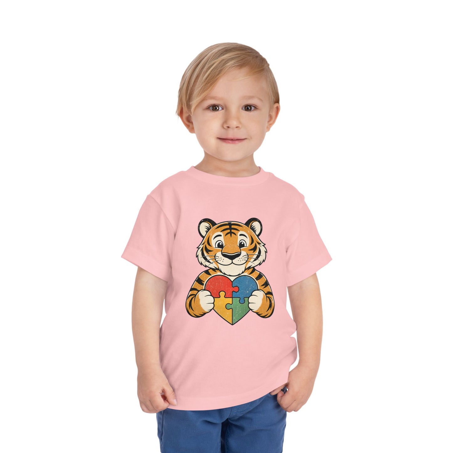 Toddler Tee — Cute Tiger Holding Autism Puzzle Heart image 34