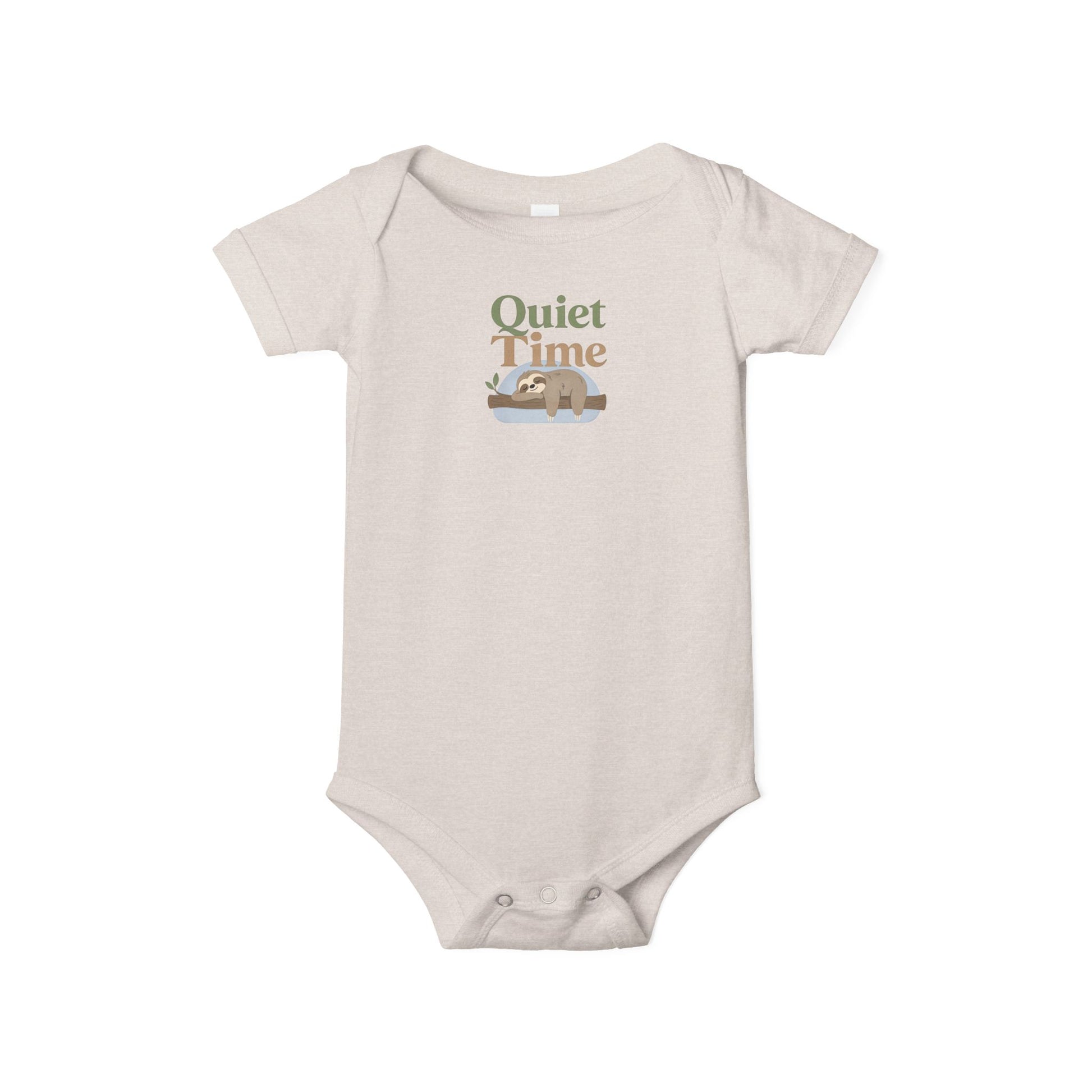 Quiet Time Infant Onesie – Cute Sleeping Sloth Baby Bodysuit - Heather Dust, 12-18M image