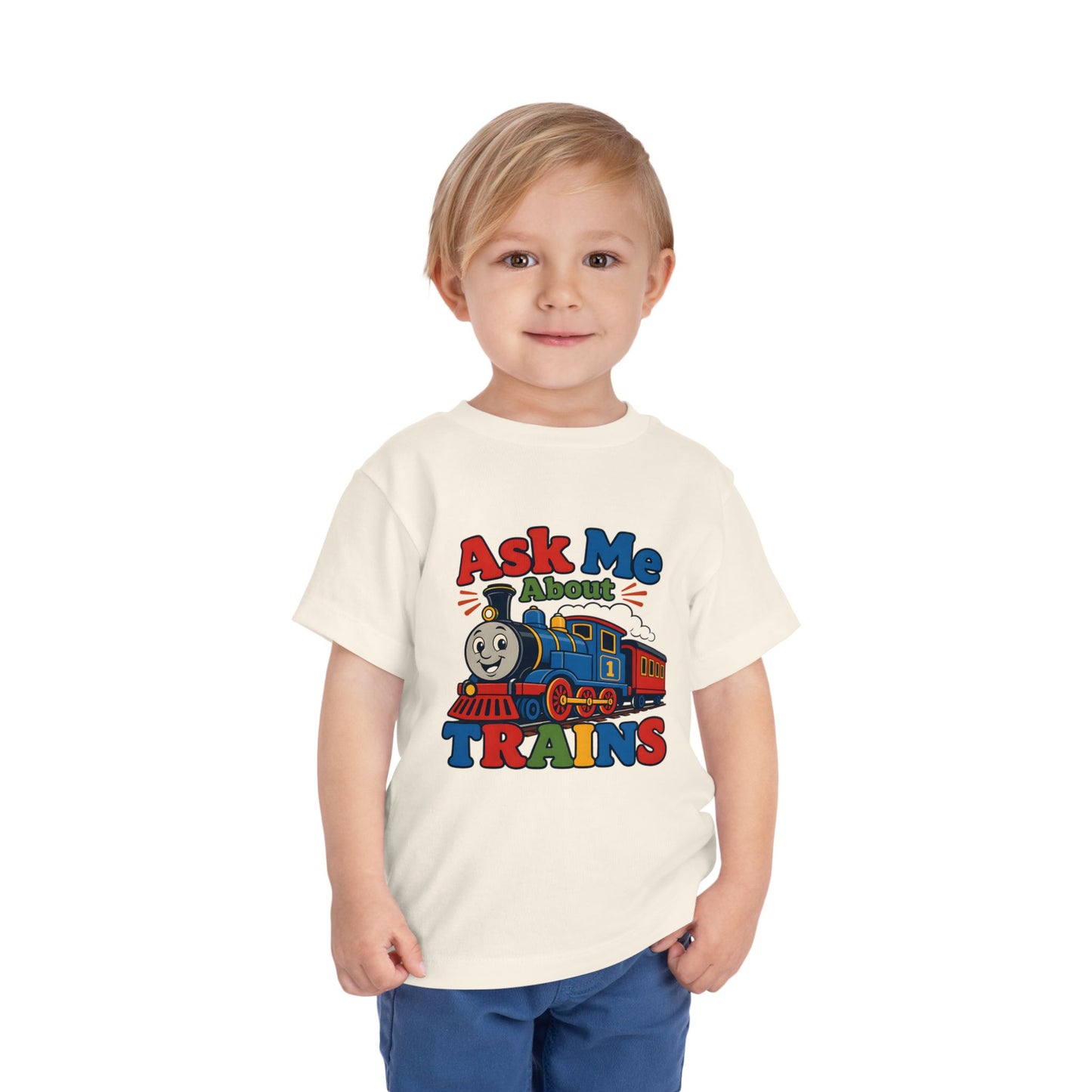 Toddler Tee — "Ask Me About Trains" Cute Kids Train Graphic Shirt image 10