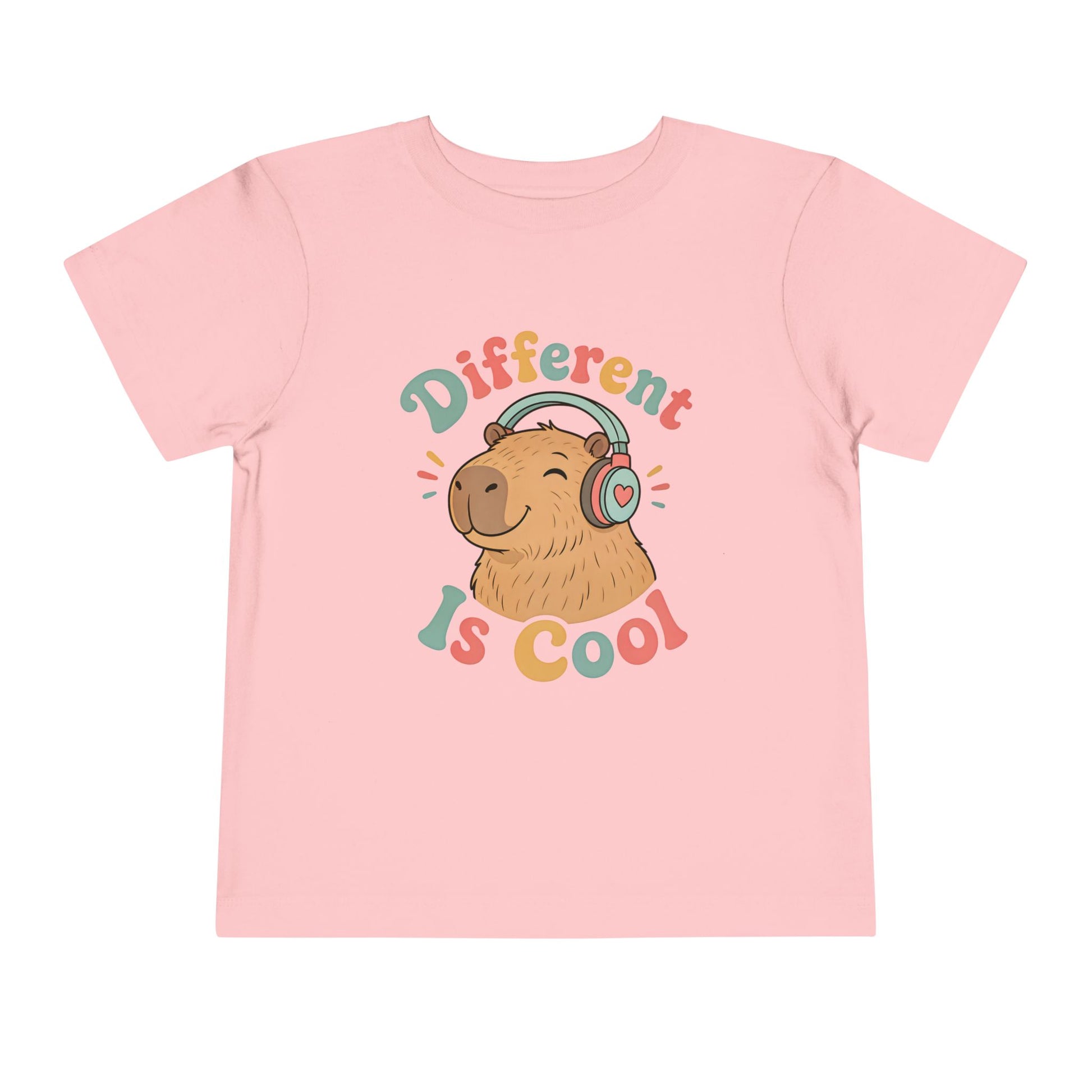 Toddler Tee — 'Different Is Cool' Capybara Graphic Kids Shirt - Pink, 3T image