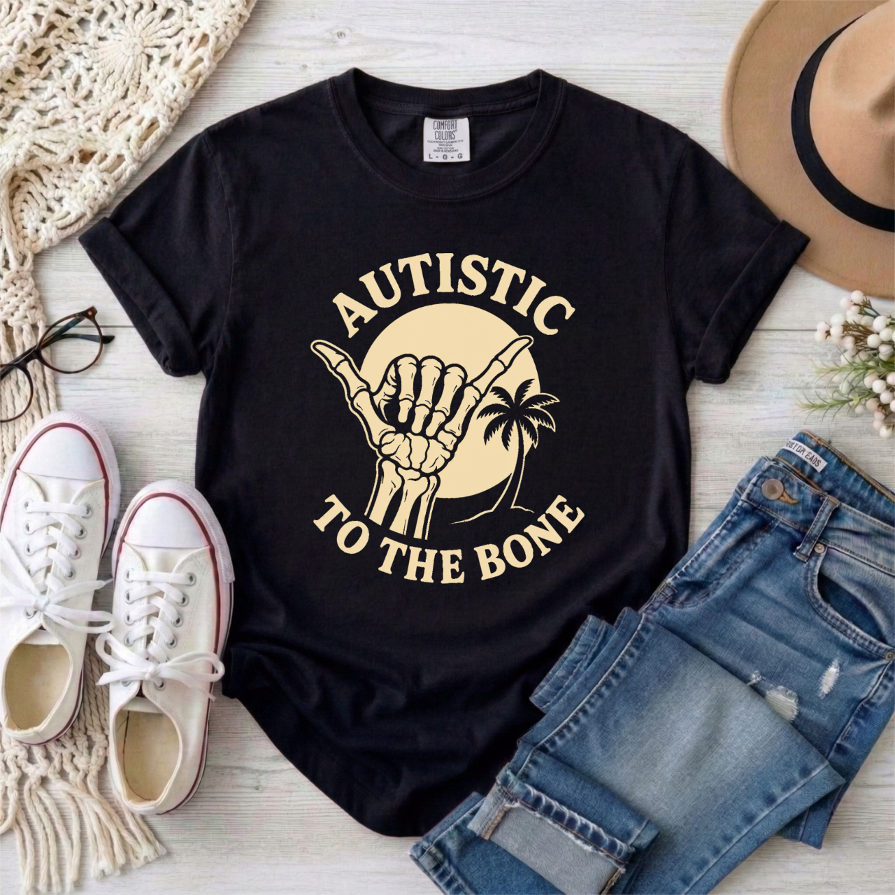 Autistic To The Bone Skeletal Hang Loose Graphic T-Shirt
