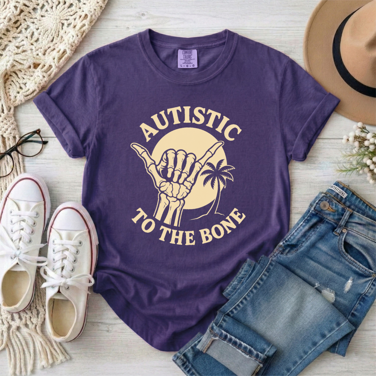 Autistic To The Bone Skeletal Hang Loose Graphic T-Shirt