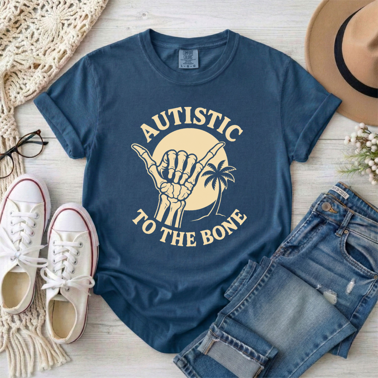 Autistic To The Bone Skeletal Hang Loose Graphic T-Shirt