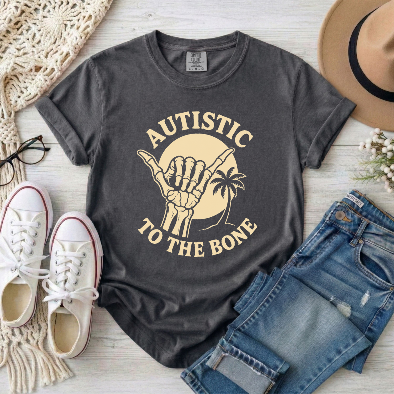 Autistic To The Bone Skeletal Hang Loose Graphic T-Shirt