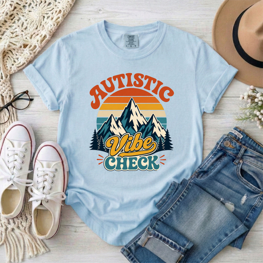 "Autistic Vibe Check" Retro Mountain Graphic Tee Shirt