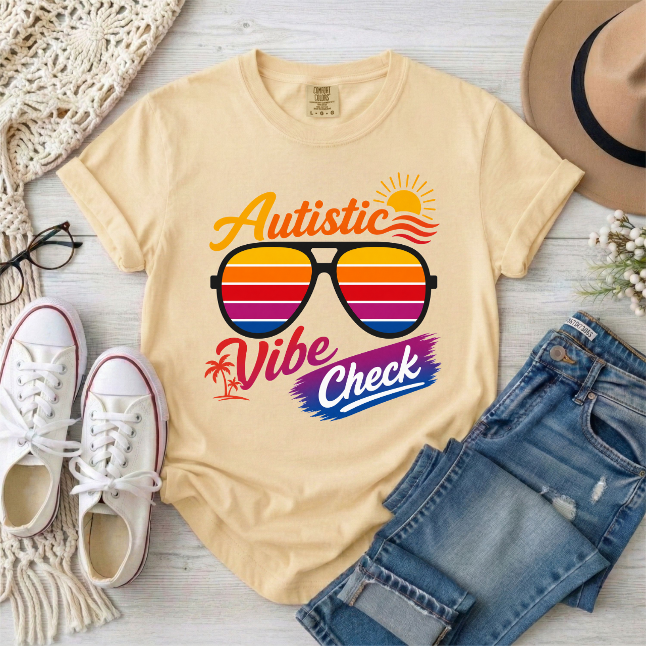 Autistic Vibe Check Retro Neurodivergent Sunglasses T-Shirt