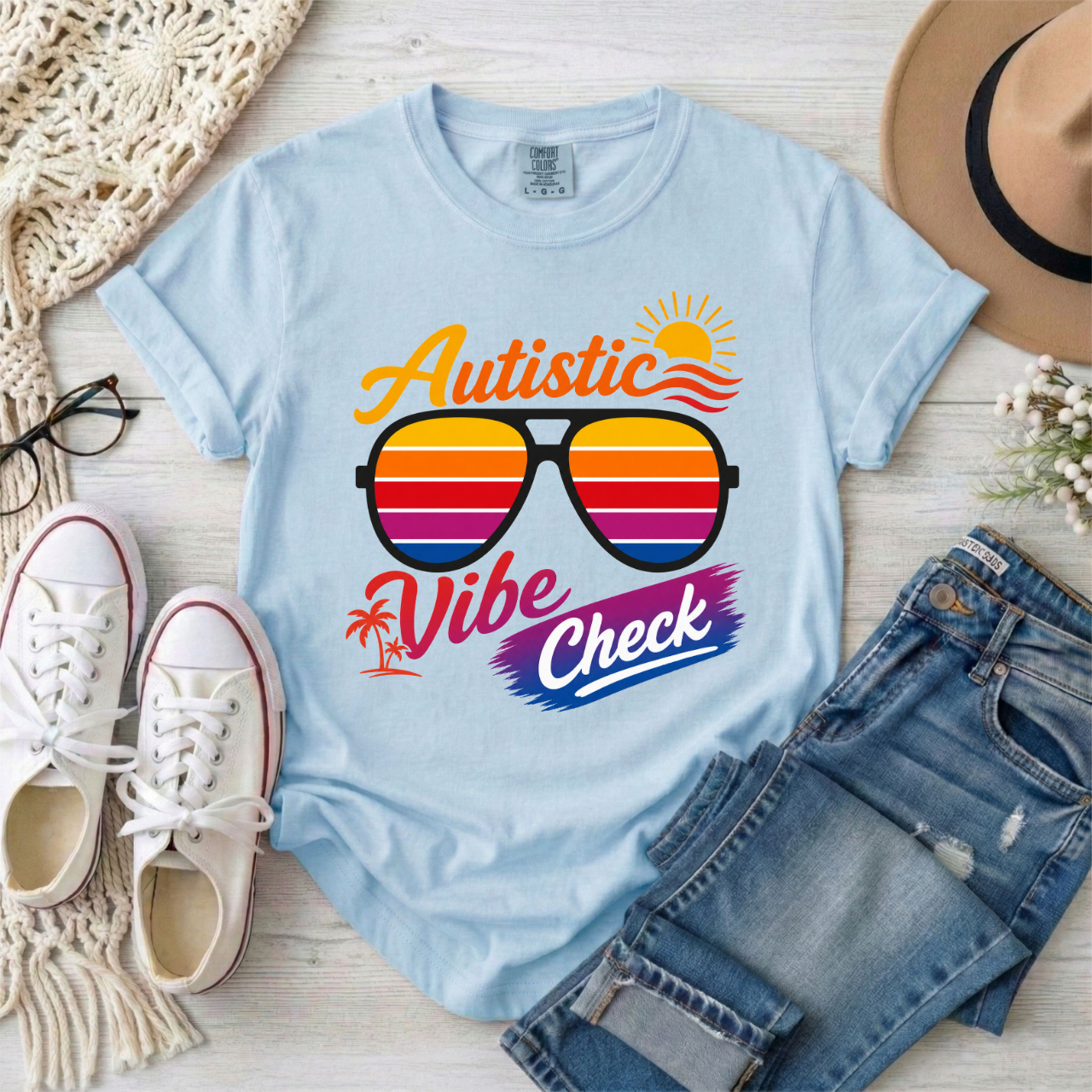 Autistic Vibe Check Retro Neurodivergent Sunglasses T-Shirt