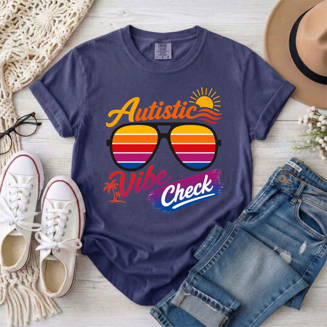 Autistic Vibe Check Retro Neurodivergent Sunglasses T-Shirt