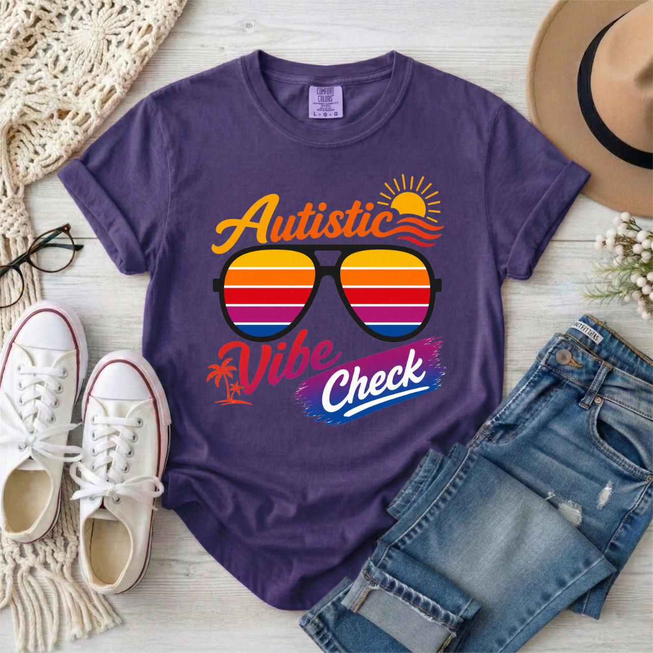 Autistic Vibe Check Retro Neurodivergent Sunglasses T-Shirt