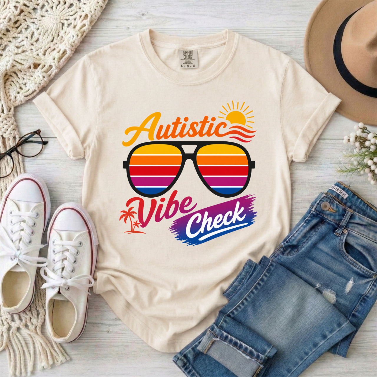Autistic Vibe Check Retro Neurodivergent Sunglasses T-Shirt