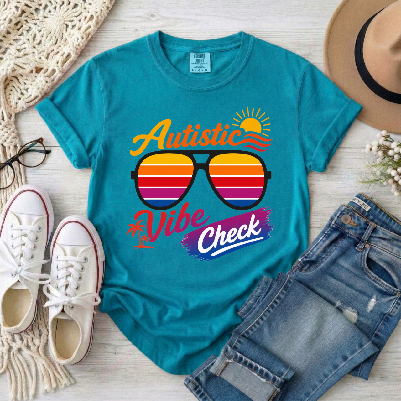 Autistic Vibe Check Retro Neurodivergent Sunglasses T-Shirt