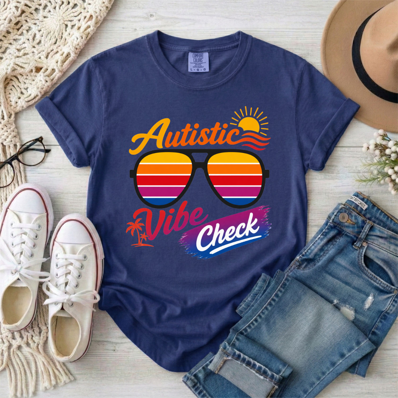Autistic Vibe Check Retro Neurodivergent Sunglasses T-Shirt