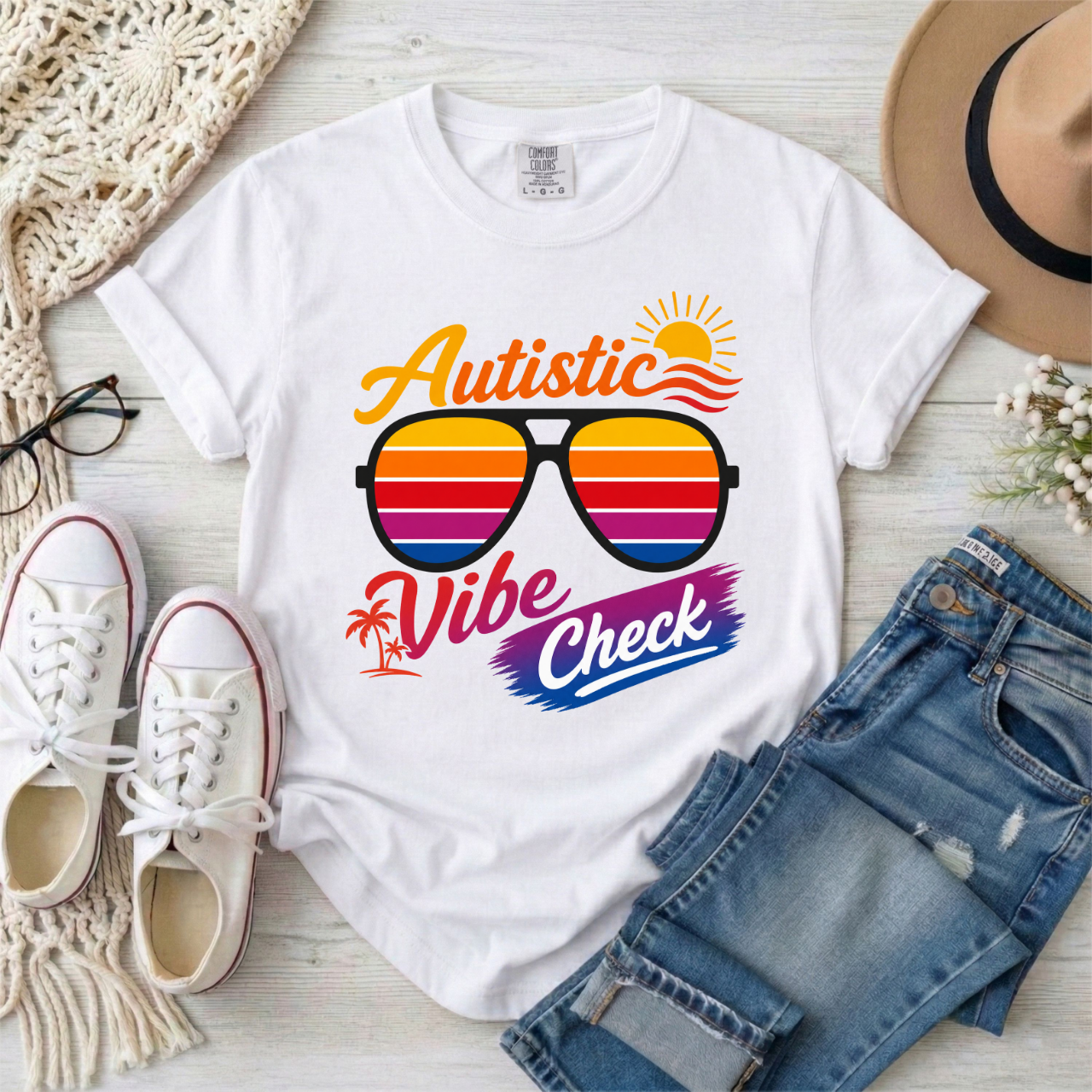 Autistic Vibe Check Retro Neurodivergent Sunglasses T-Shirt