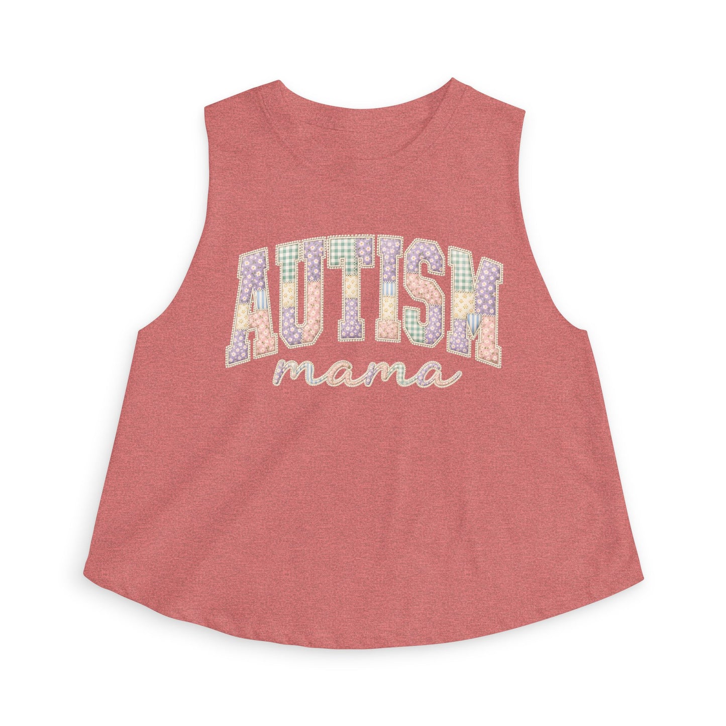 Autism Mama Crop Top - Pastel Patchwork Lettering Support Tank image