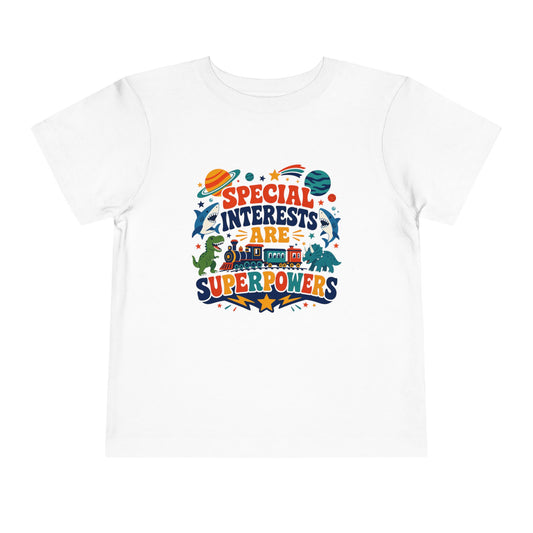 Toddler Tee — “Special Interests Are Superpowers” Colorful Space &amp; Dino Graphic image 0