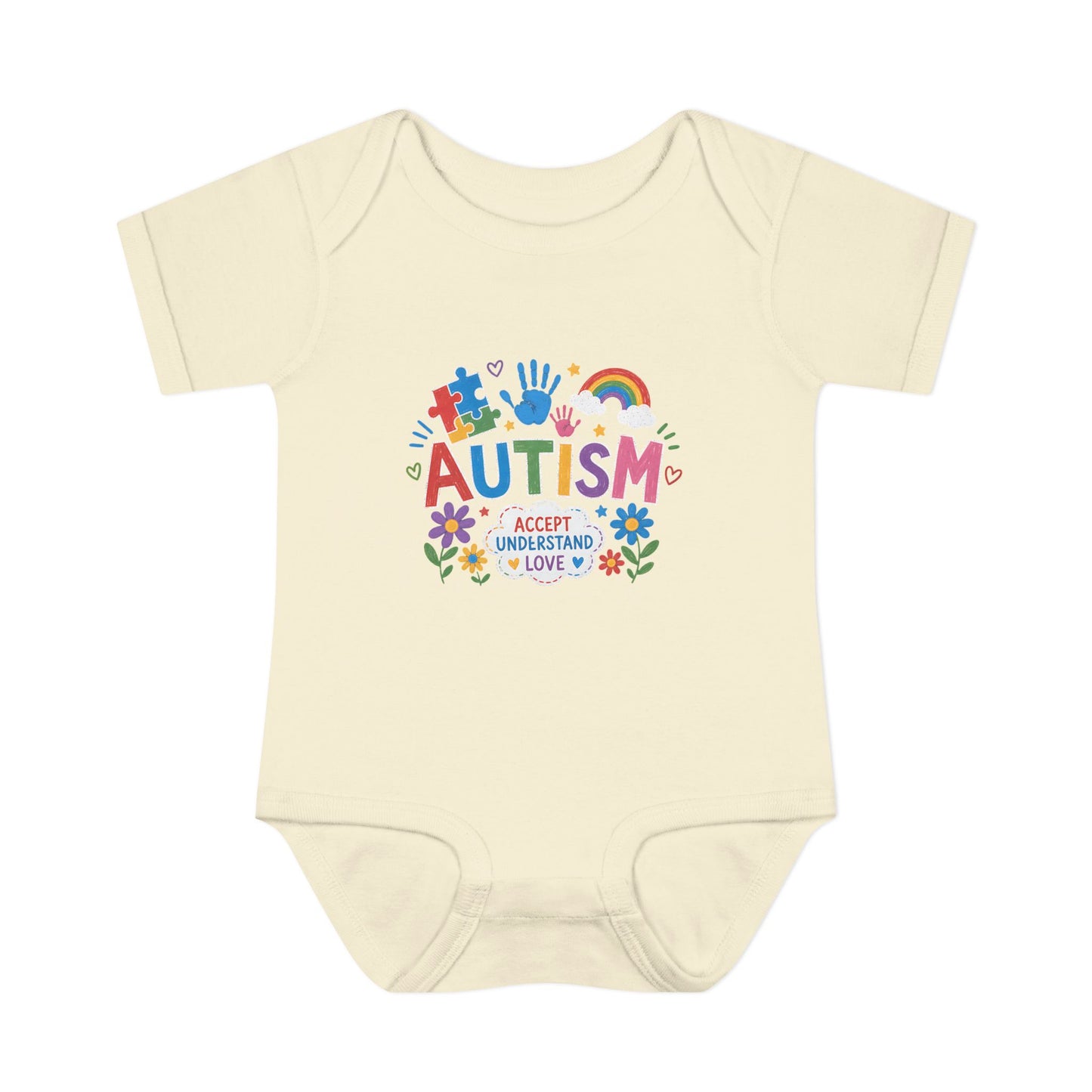 Autism Awareness Infant Bodysuit — 'Accept Understand Love' Colorful Design - 6M, Natural image