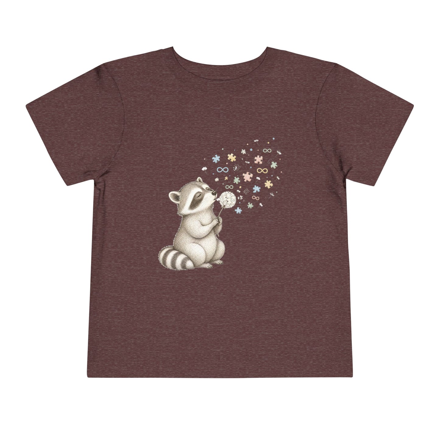 Toddler Tee — Cute Raccoon Blowing Bubbles Graphic Shirt for Kids - Heather Maroon, 2T image