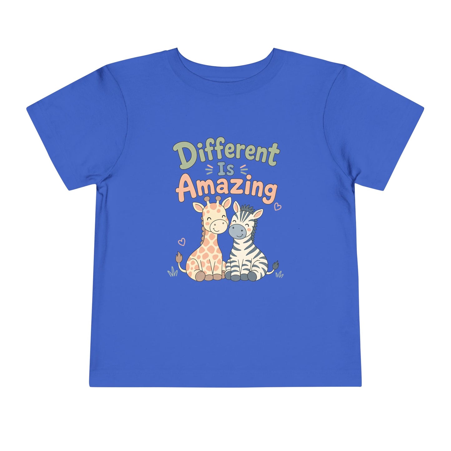 Toddler Tee — "Different Is Amazing" Giraffe &amp; Zebra Diversity Kids Shirt - True Royal, 5T image