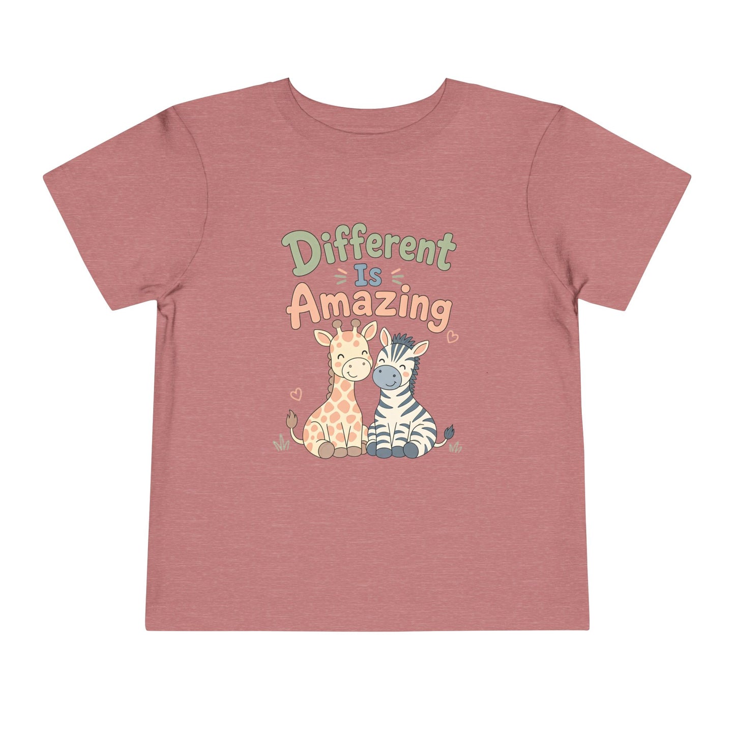 Toddler Tee — "Different Is Amazing" Giraffe &amp; Zebra Diversity Kids Shirt - Heather Mauve, 5T image