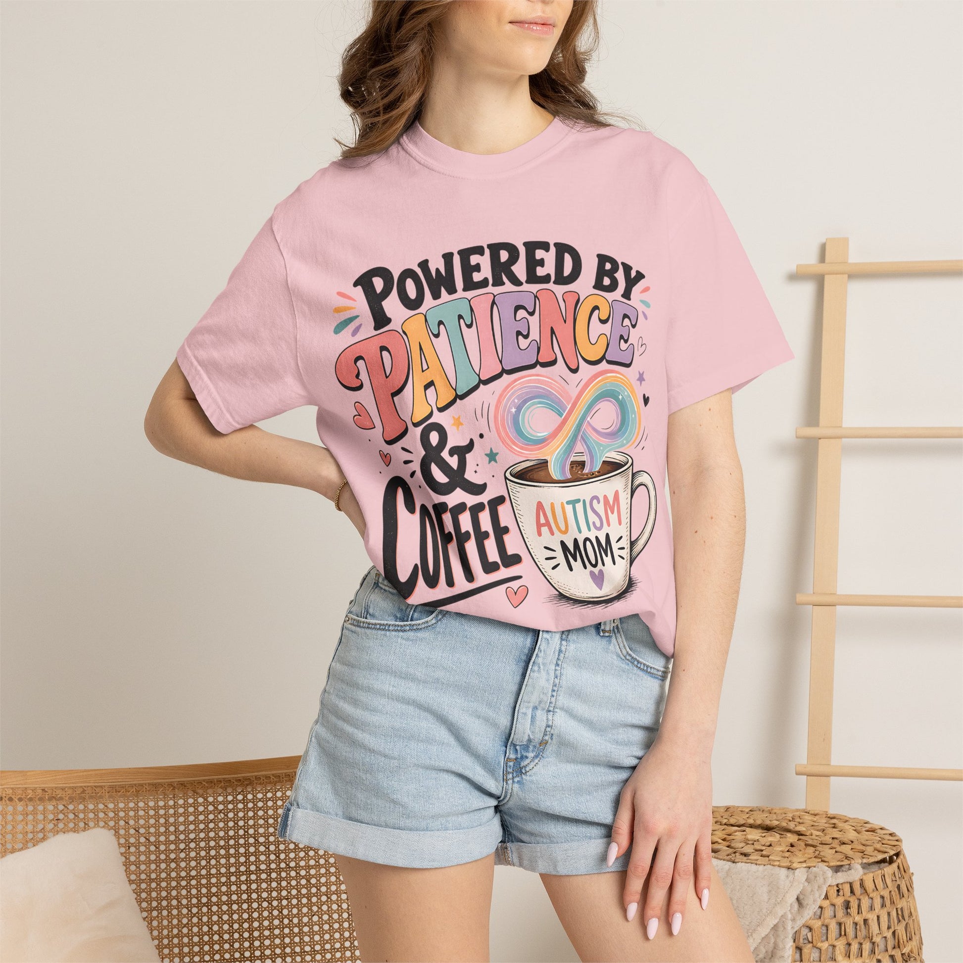 Autism Mom T-Shirt — "Powered by Patience &amp; Coffee" Graphic Tee image 3