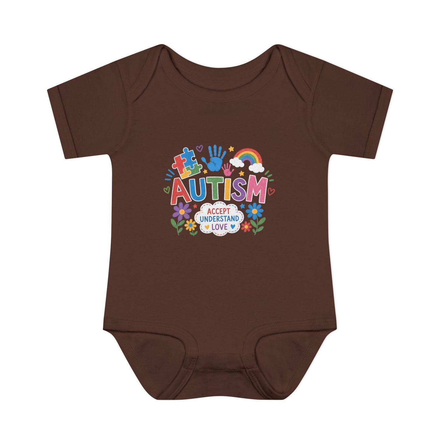 Autism Awareness Infant Bodysuit — 'Accept Understand Love' Colorful Design - 18M, Brown image