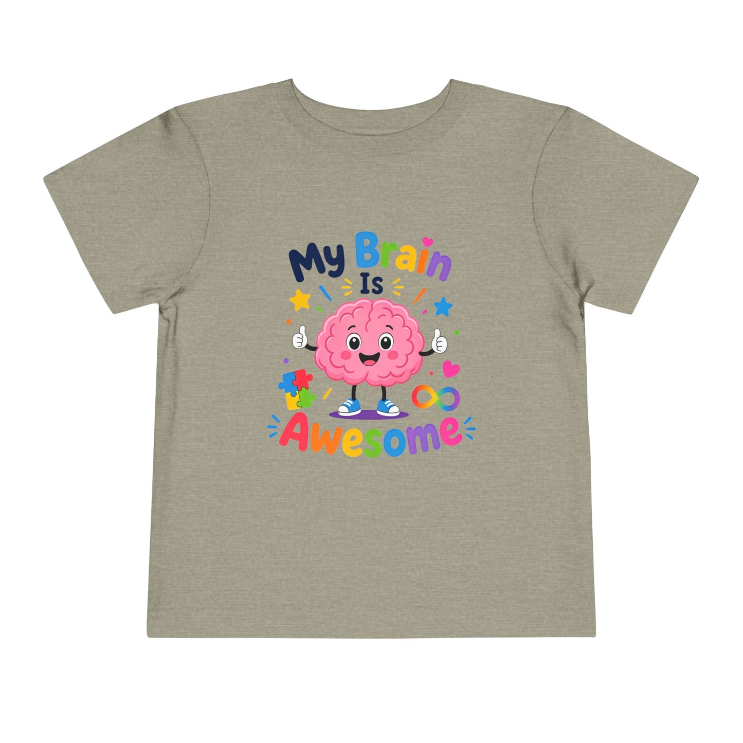 Toddler Tee — "My Brain Is Awesome" Cute Brain Graphic Kids T‑Shirt - Heather Stone, 5T image