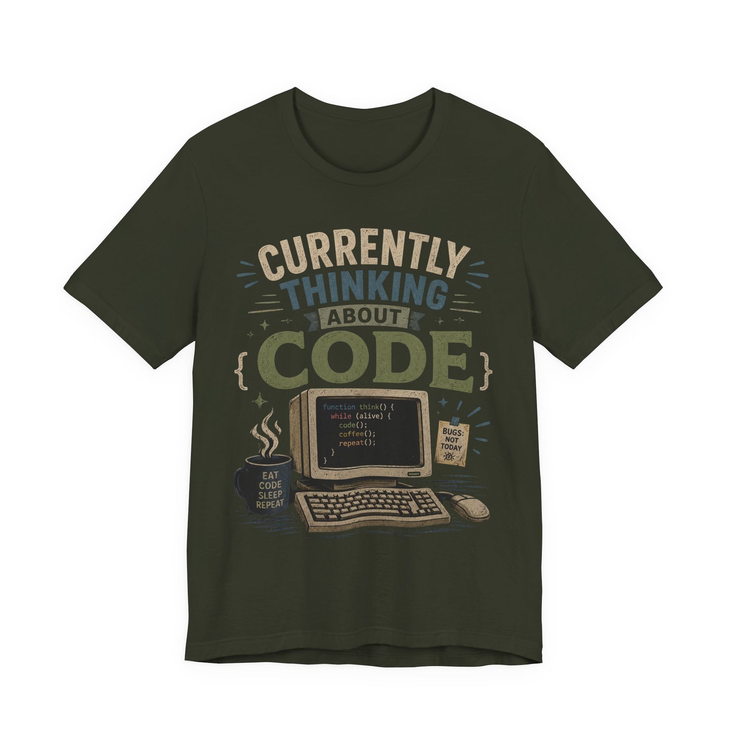Currently Thinking About Code T-Shirt — Funny Programmer Graphic Tee image