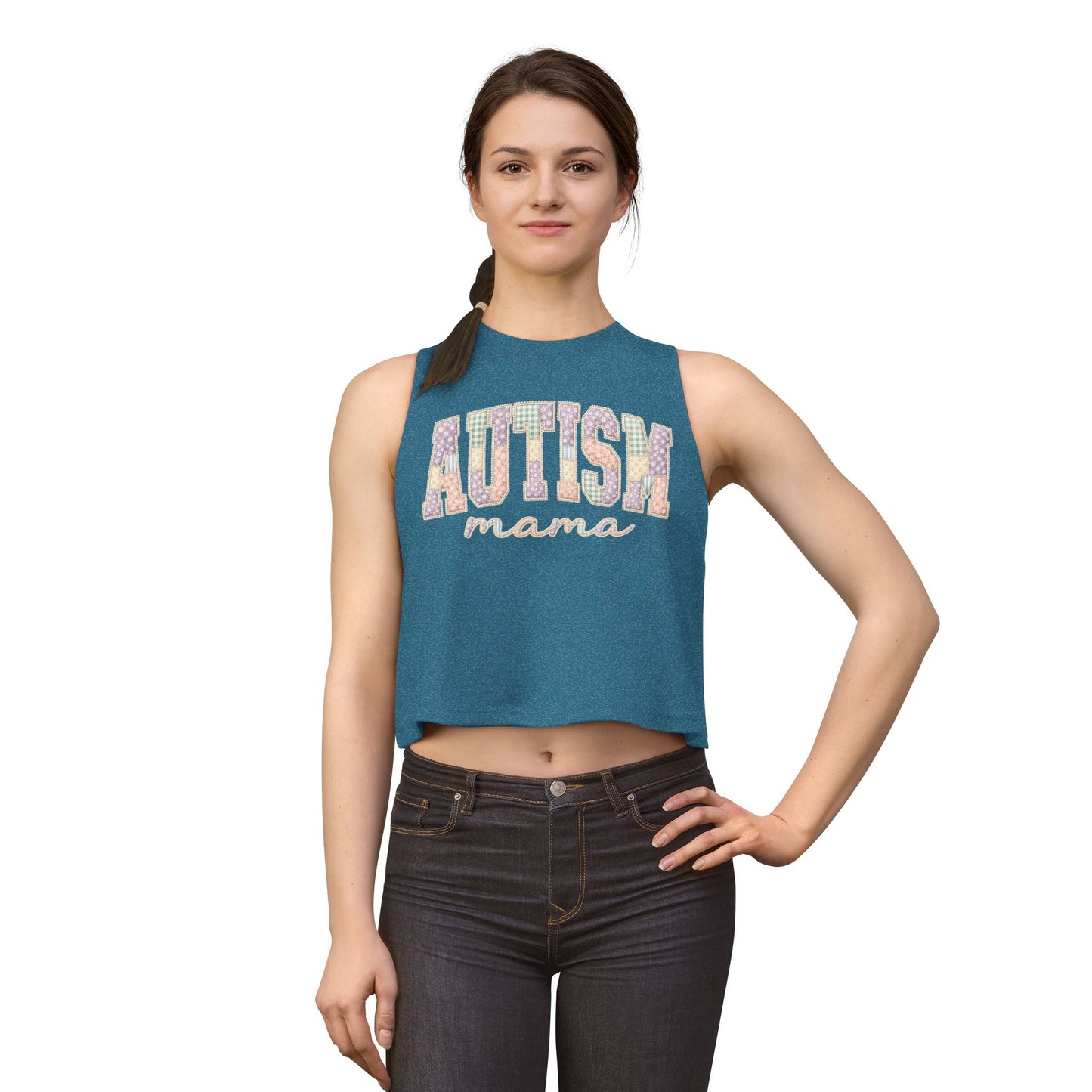 Autism Mama Crop Top - Pastel Patchwork Lettering Support Tank image 13