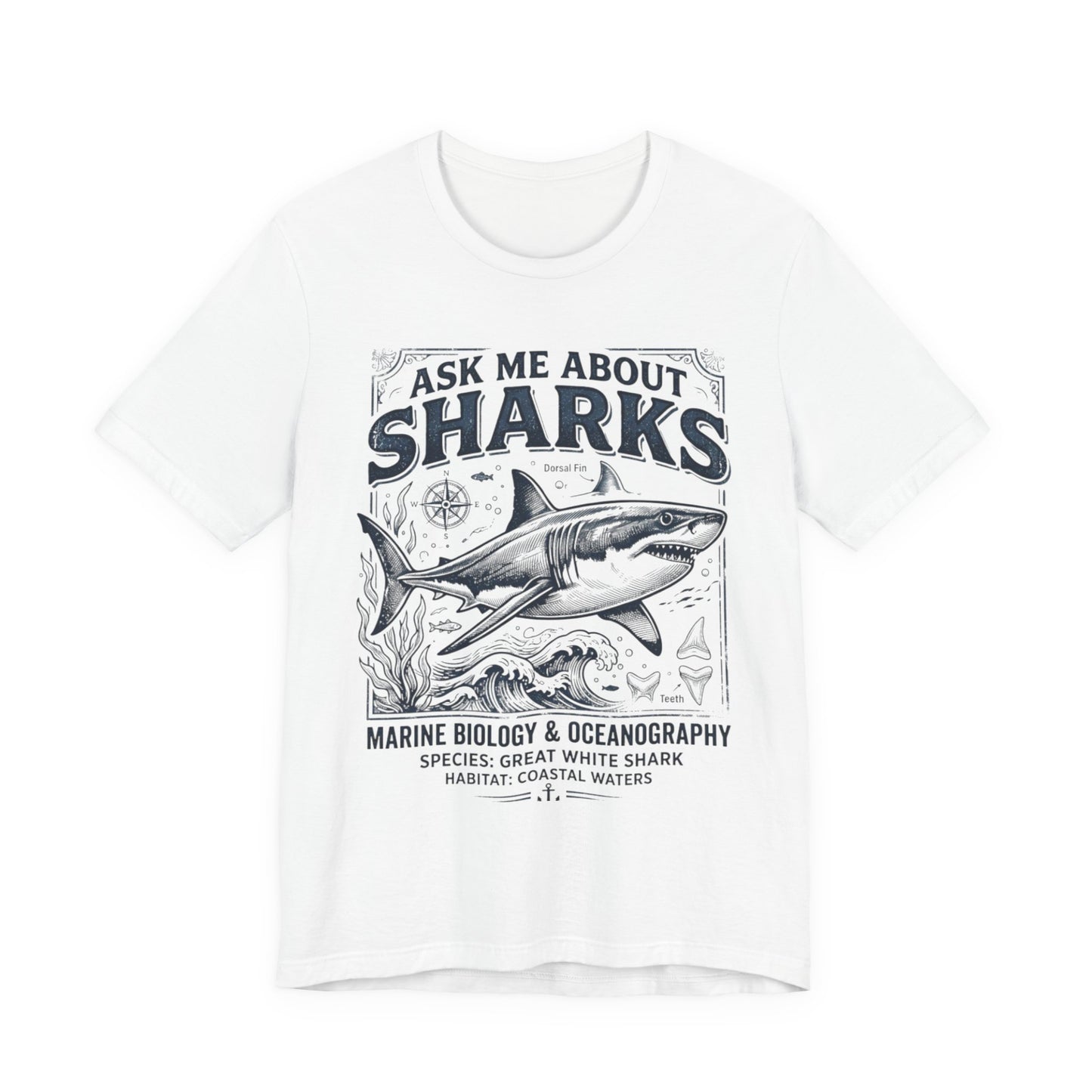 Ask Me About Sharks Tee Shirt — Great White Shark Marine Biology Tee image 0