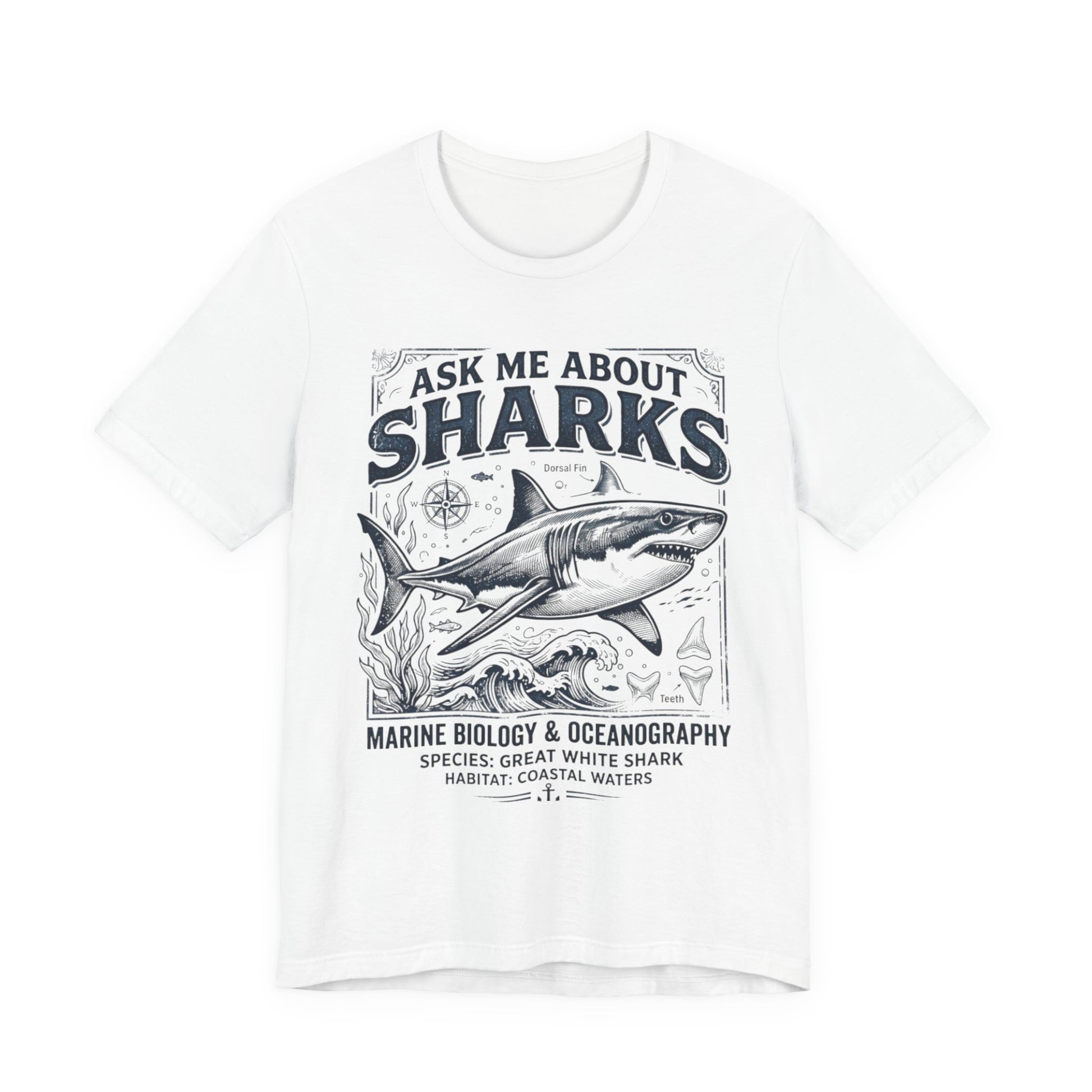 Ask Me About Sharks Tee Shirt — Great White Shark Marine Biology Tee image 0