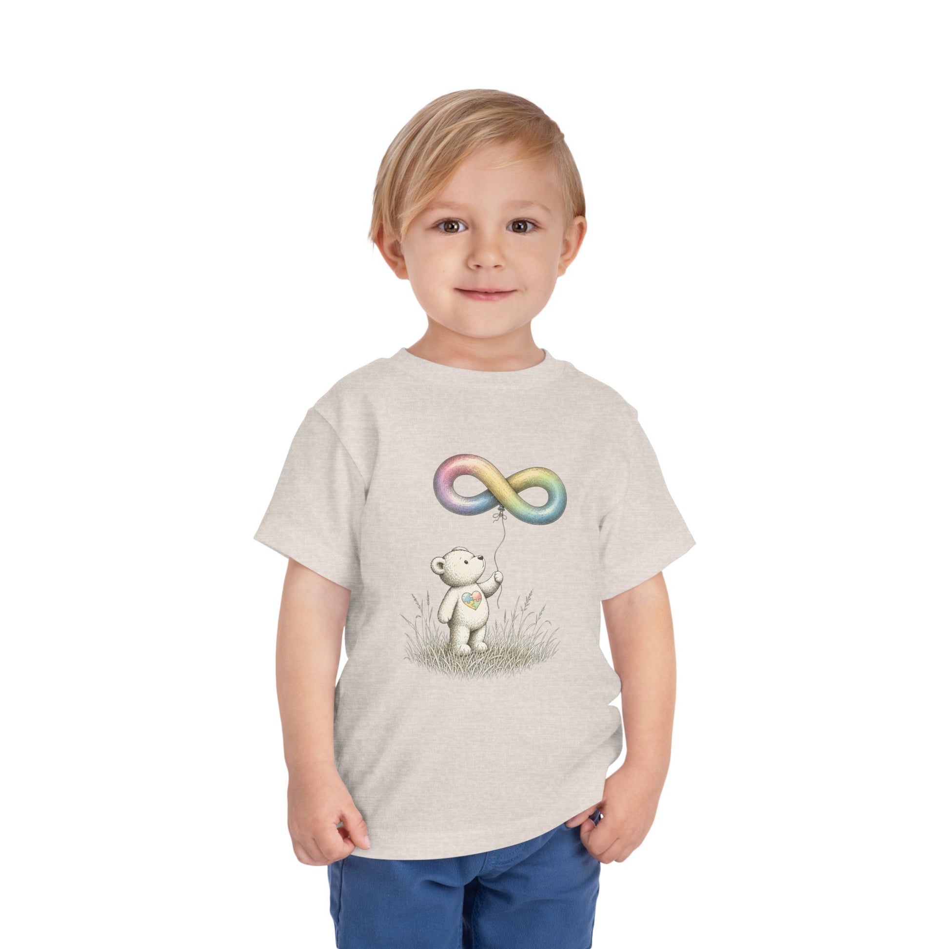 Toddler Tee — Bear Holding Rainbow Infinity Balloon Cute Kids Shirt image 7