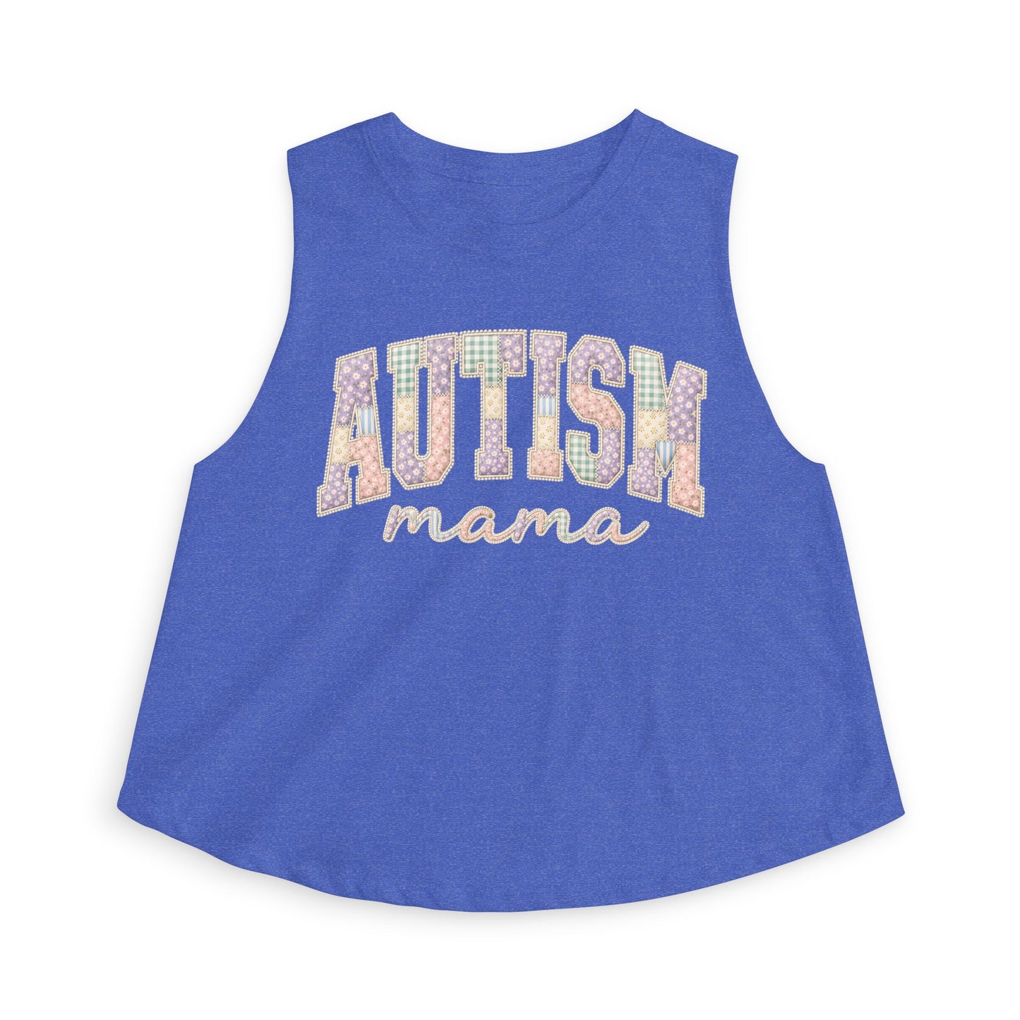 Autism Mama Crop Top - Pastel Patchwork Lettering Support Tank image