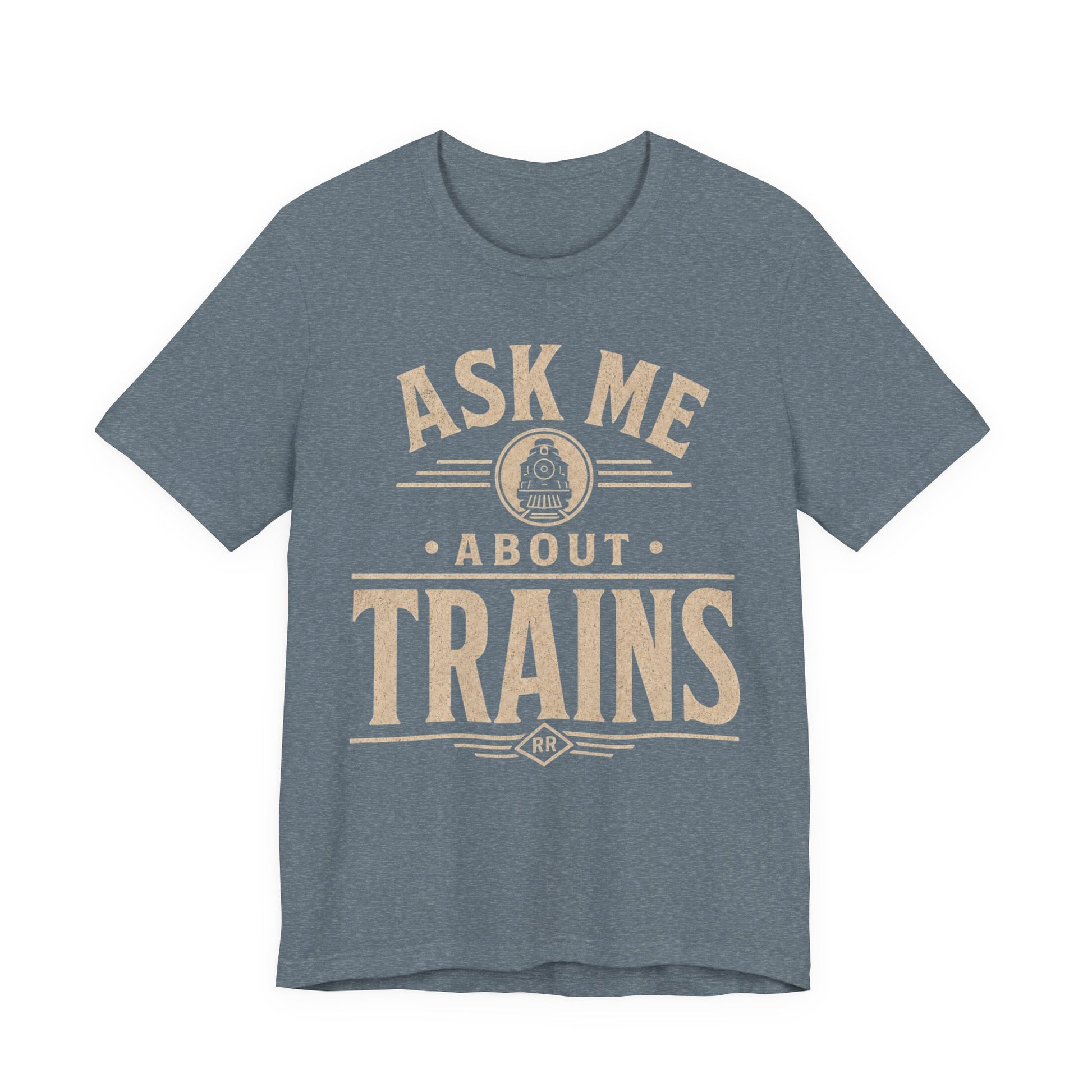 Ask Me About Trains Shirt — Vintage Railroad Tee for Train Enthusiasts image