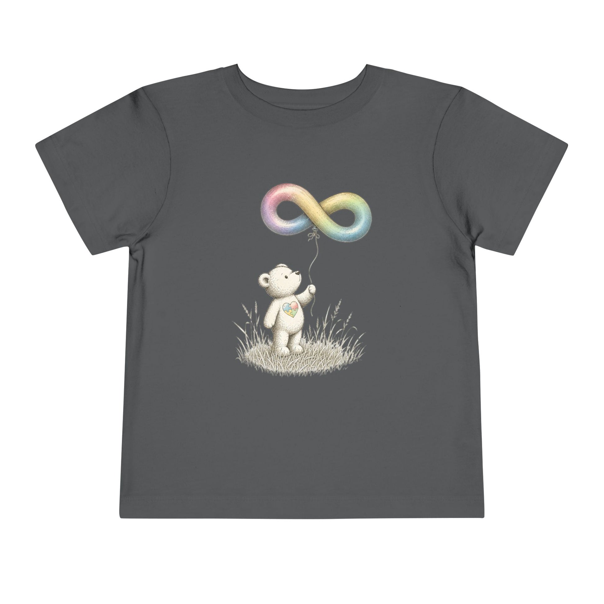 Toddler Tee — Bear Holding Rainbow Infinity Balloon Cute Kids Shirt - Asphalt, 3T image