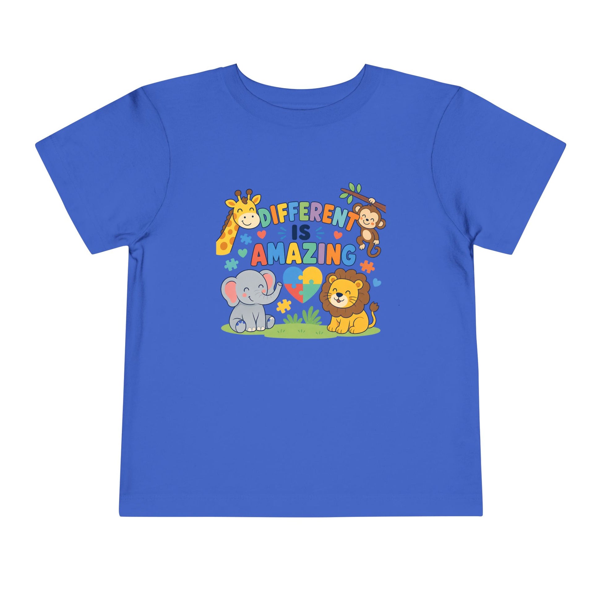 Toddler Tee — "Different Is Amazing" Jungle Animals Graphic - True Royal, 5T image