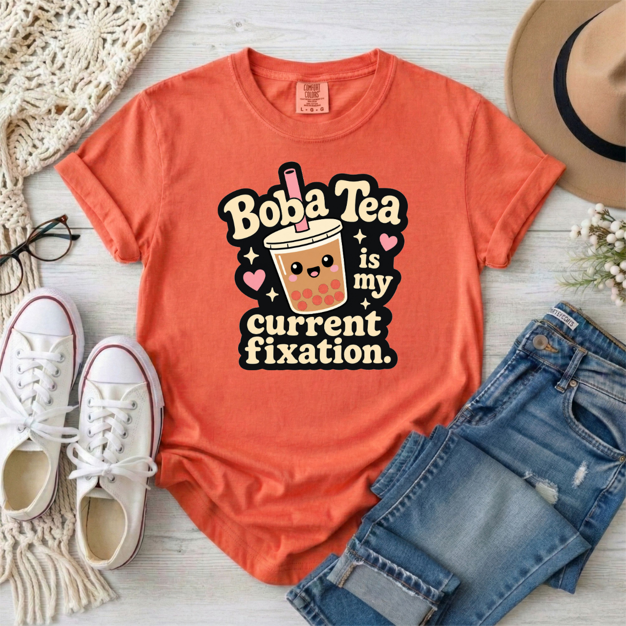"Boba Tea is My Current Fixation" Neurodivergent Cute Kawaii Bubble Tea Tee