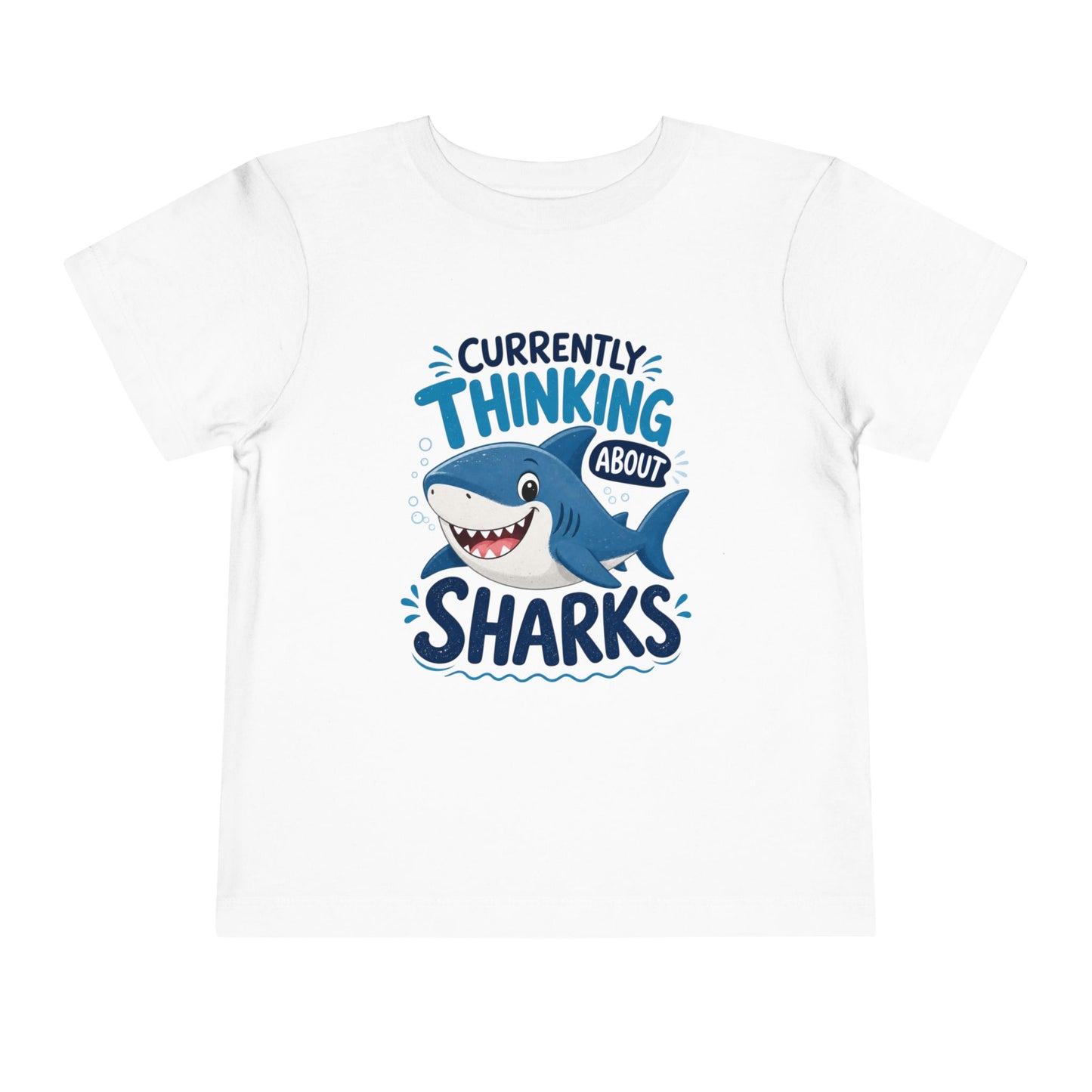 Toddler Tee — "Currently Thinking About Sharks" Cute Shark Graphic Shirt - White, 5T image